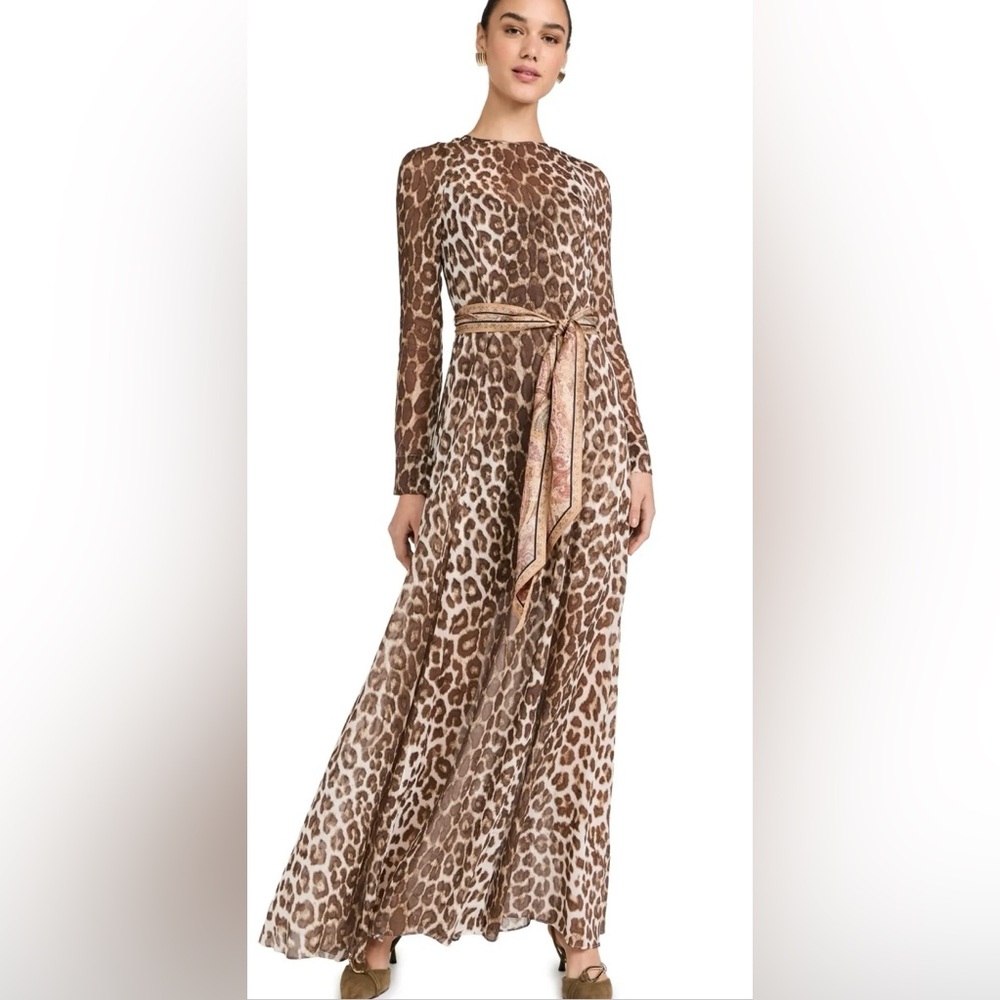 Zimmermann Leopard Print Long Sleeve Maxi Dress SZ1/S